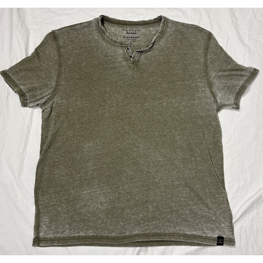 Lucky Brand Mens Venice Burnout Notch Short Sleeves T-Shirt Olive Green Comfy XL